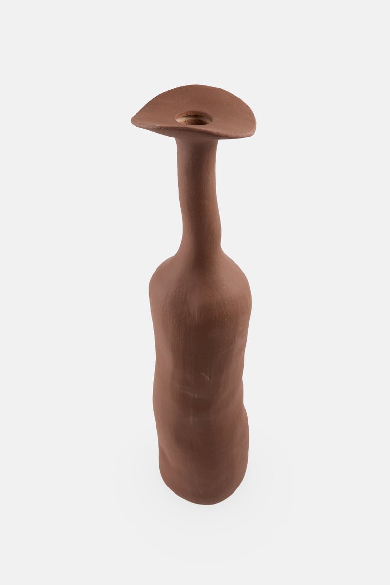 Muy Mucho Petal Shaped Mouth Decorative Ceramic Flower Vase, Choco Brown - Image 2